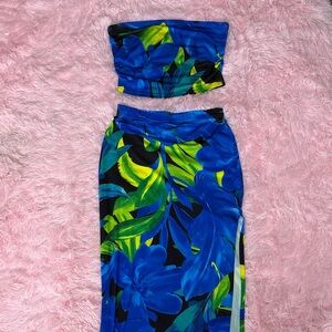 Blue and Green Floral Two-Piece Set